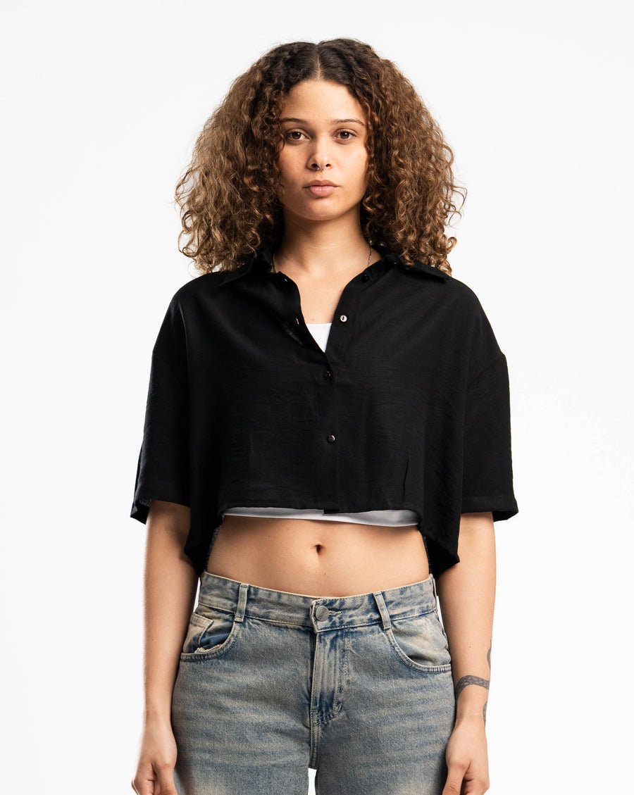 Black Short Sleeve Linen Shirt