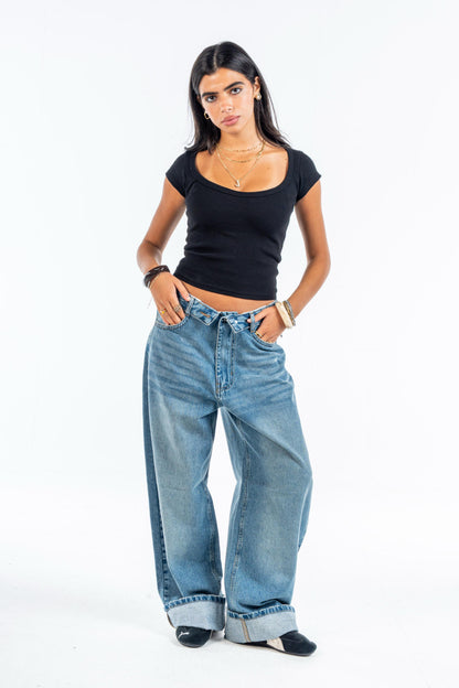 Folded Waist Denim