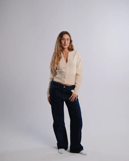 Fitted Cardigan in Cream — studio photograph