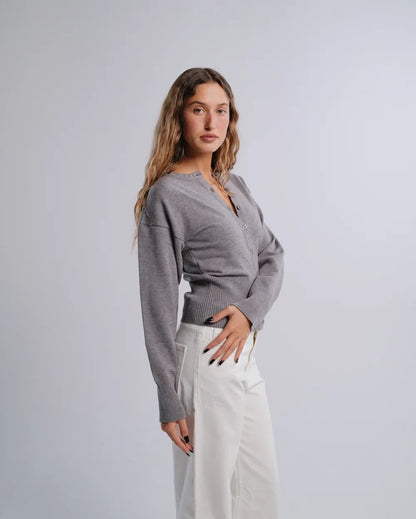 Fitted Cardigan in D-Gray — studio photograph