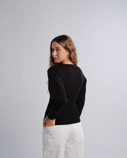 Fitted Cardigan in Black — back view
