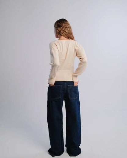 Fitted Cardigan in Cream — back view