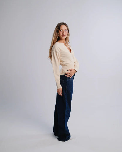 Fitted Cardigan in Cream — studio photograph
