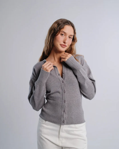 Fitted Cardigan in D-Gray — studio photograph
