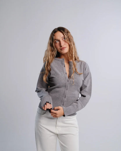 Fitted Cardigan in D-Gray — studio photograph