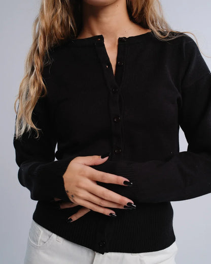 Fitted Cardigan in Black — studio photograph