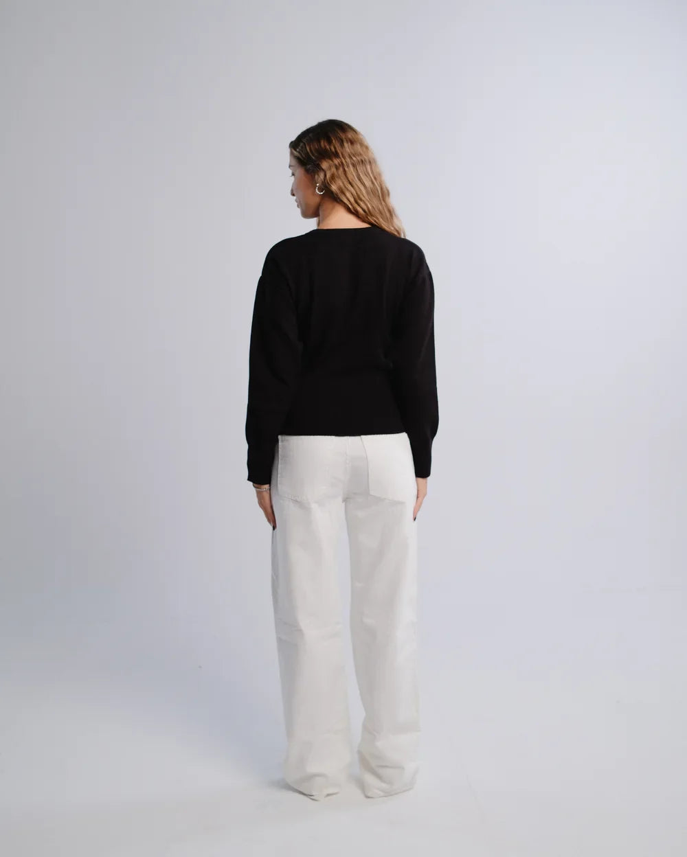 Fitted Cardigan in Black — back view