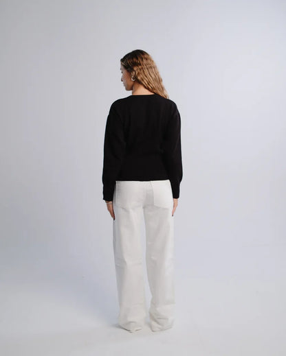 Fitted Cardigan in Black — back view
