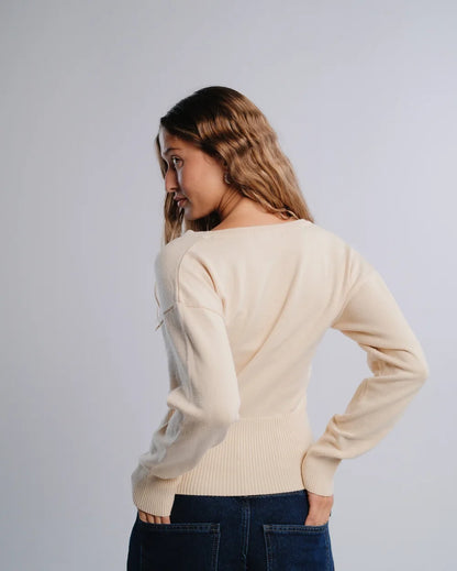 Fitted Cardigan in Cream — back view
