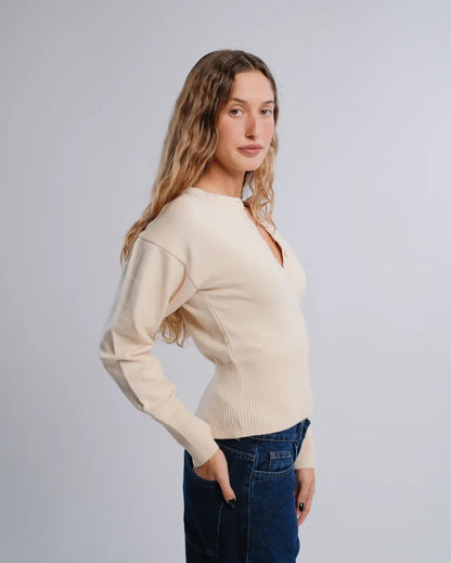 Fitted Cardigan in Cream — studio photograph