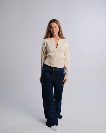 Fitted Cardigan in Cream — studio photograph