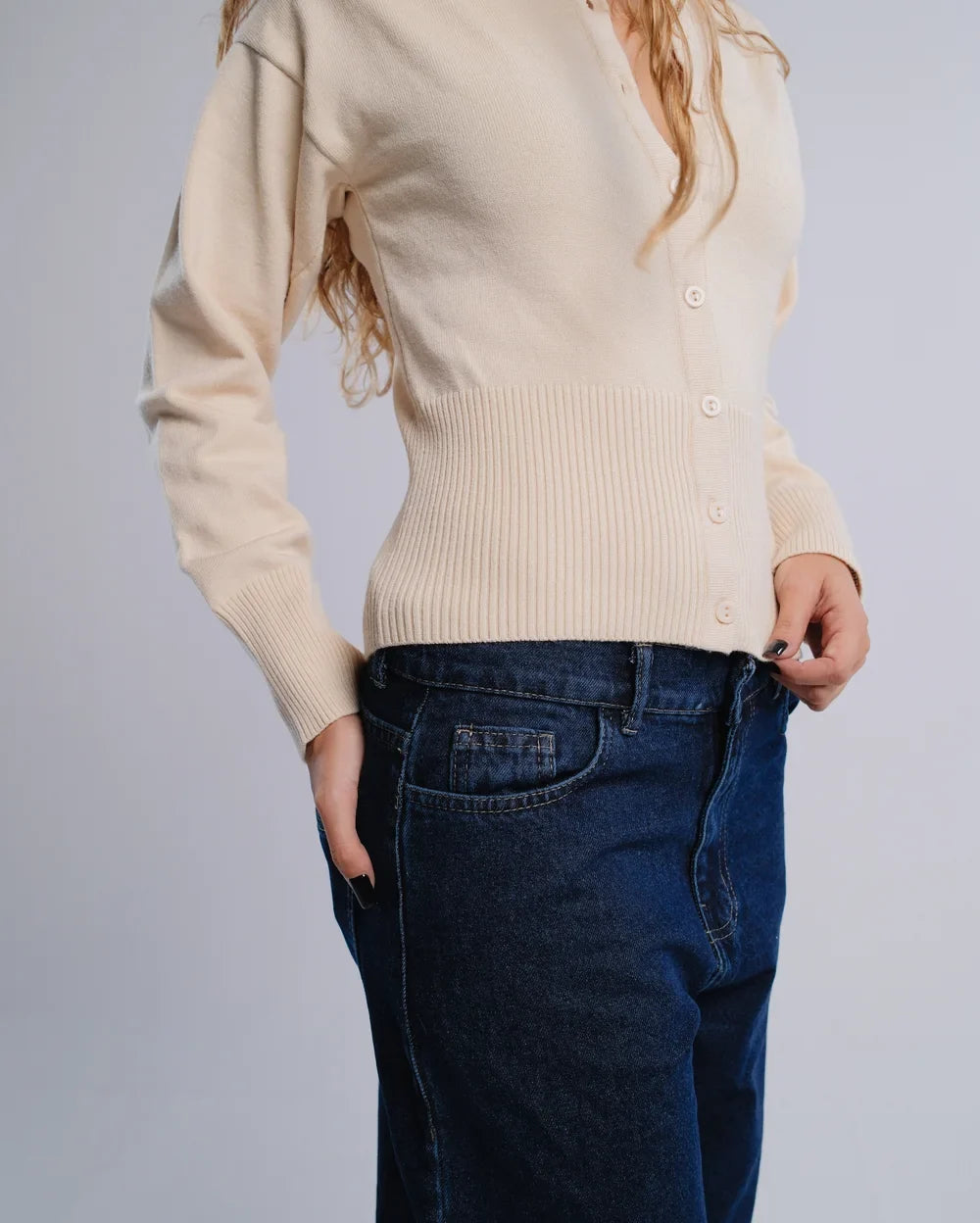 Fitted Cardigan in Cream — studio photograph