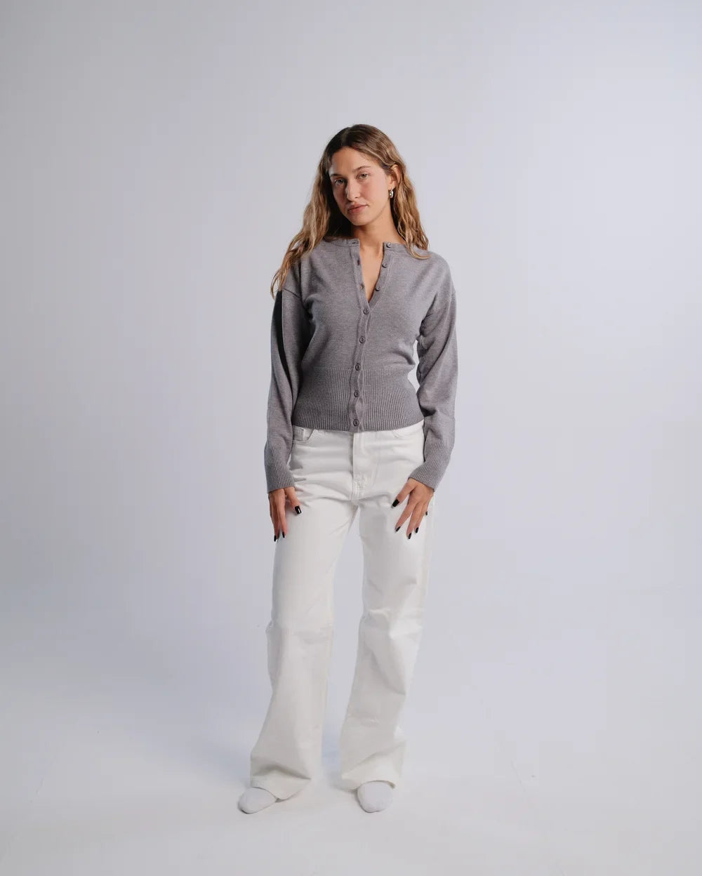 Fitted Cardigan in D-Gray — studio photograph
