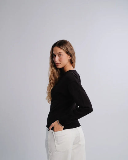 Fitted Cardigan in Black — back view