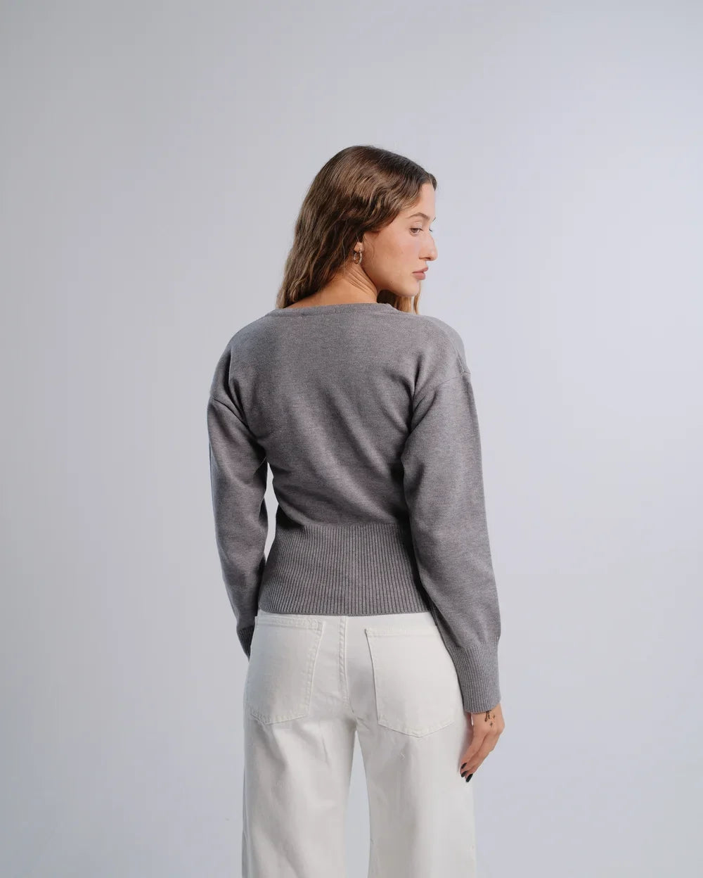 Fitted Cardigan in D-Gray — back view
