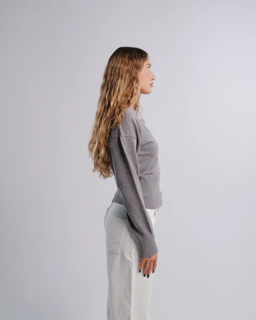 Fitted Cardigan in D-Gray — studio photograph