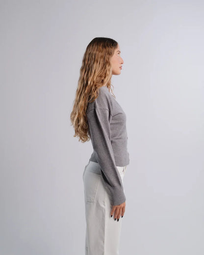 Fitted Cardigan in D-Gray — studio photograph