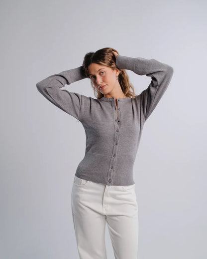 Fitted Cardigan in D-Gray — studio photograph