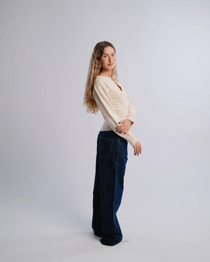 Fitted Cardigan in Cream — studio photograph