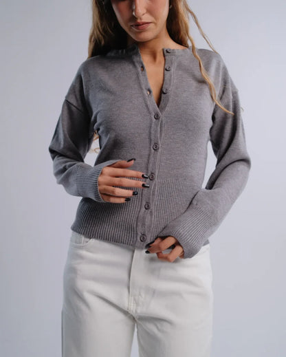 Fitted Cardigan in D-Gray — studio photograph