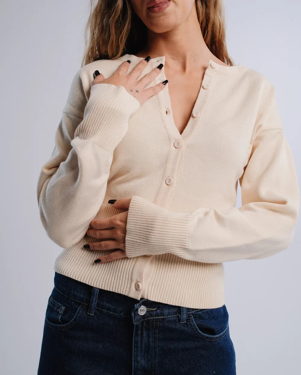 Fitted Cardigan in Cream — product detail photograph
