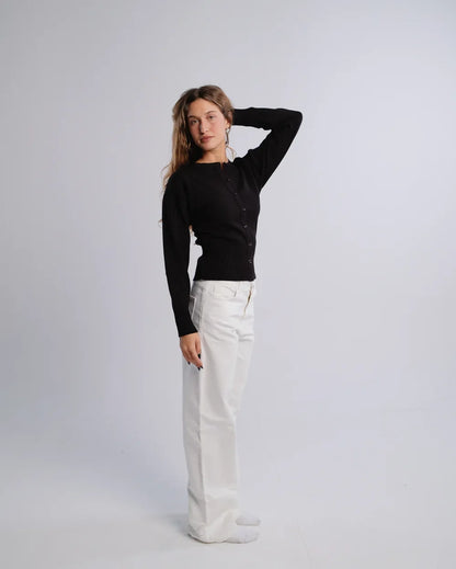 Fitted Cardigan in Black — studio photograph