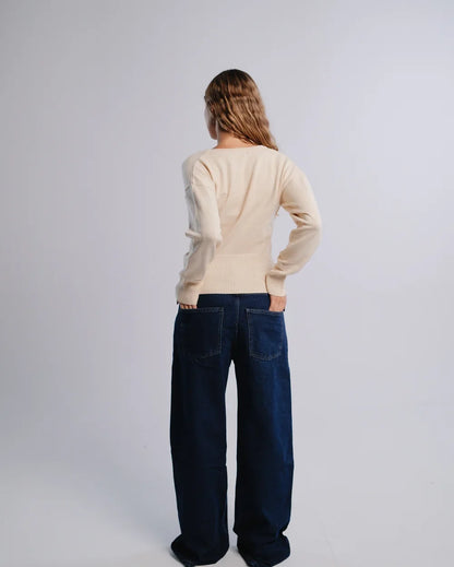 Fitted Cardigan in Cream — back view