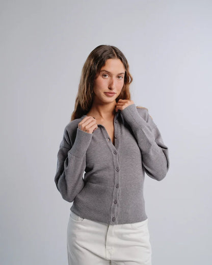 Fitted Cardigan in D-Gray — studio photograph