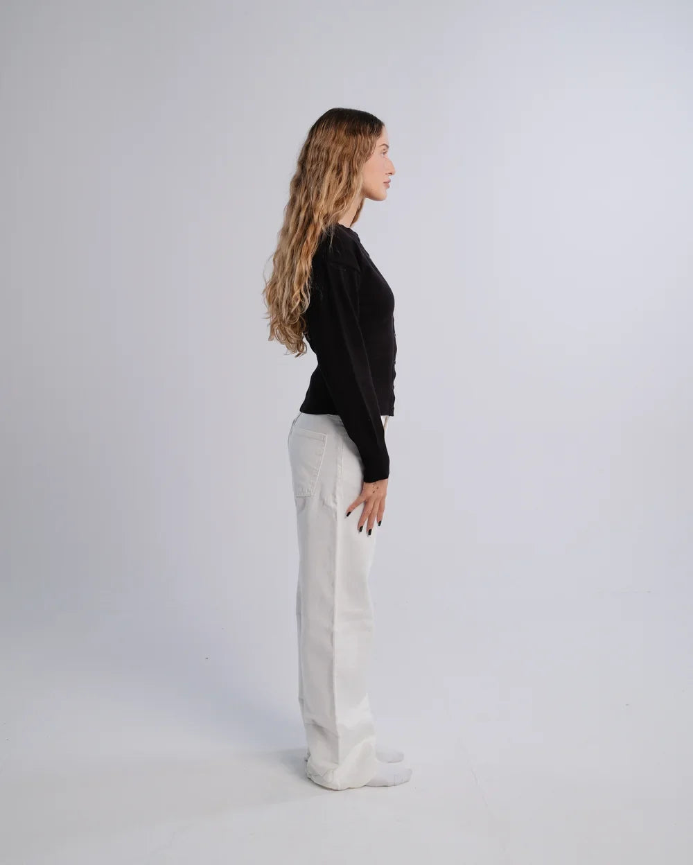 Fitted Cardigan in Black — studio photograph