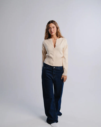 Fitted Cardigan in Cream — studio photograph