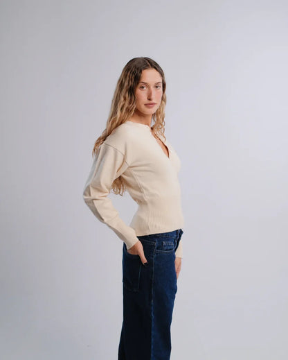 Fitted Cardigan in Cream — studio photograph