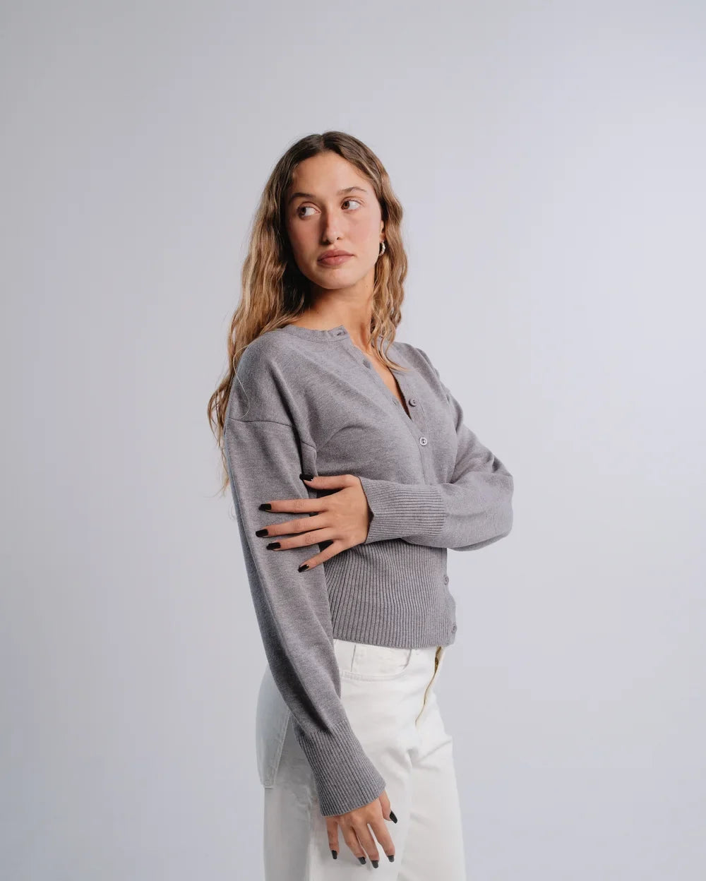 Fitted Cardigan in D-Gray — studio photograph