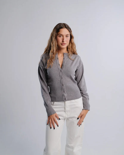 Fitted Cardigan in D-Gray — studio photograph