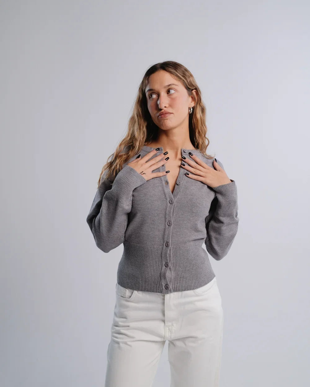Fitted Cardigan in D-Gray — studio photograph