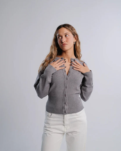 Fitted Cardigan in D-Gray — studio photograph