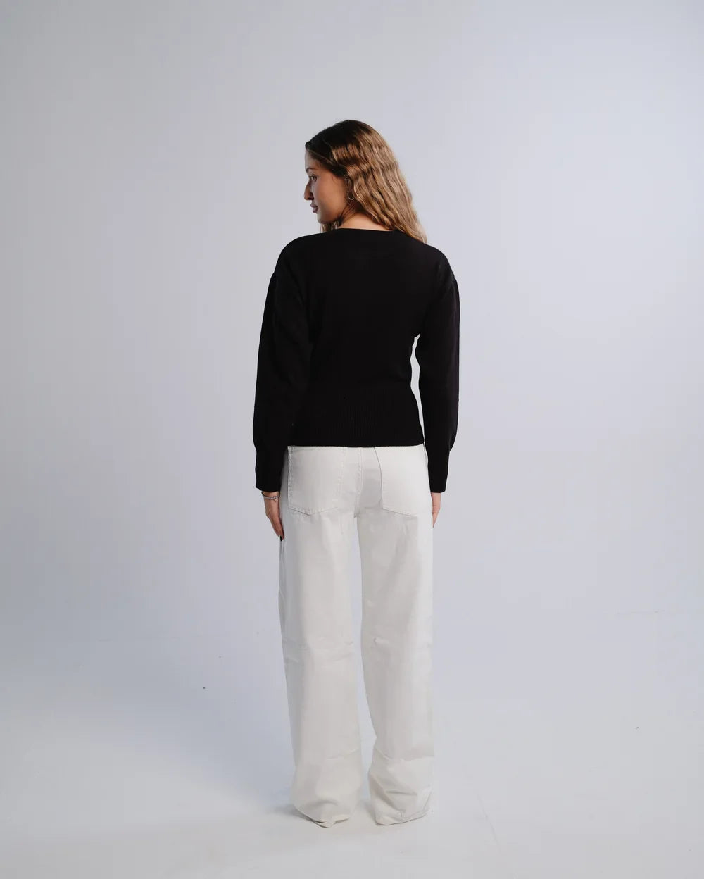 Fitted Cardigan in Black — back view