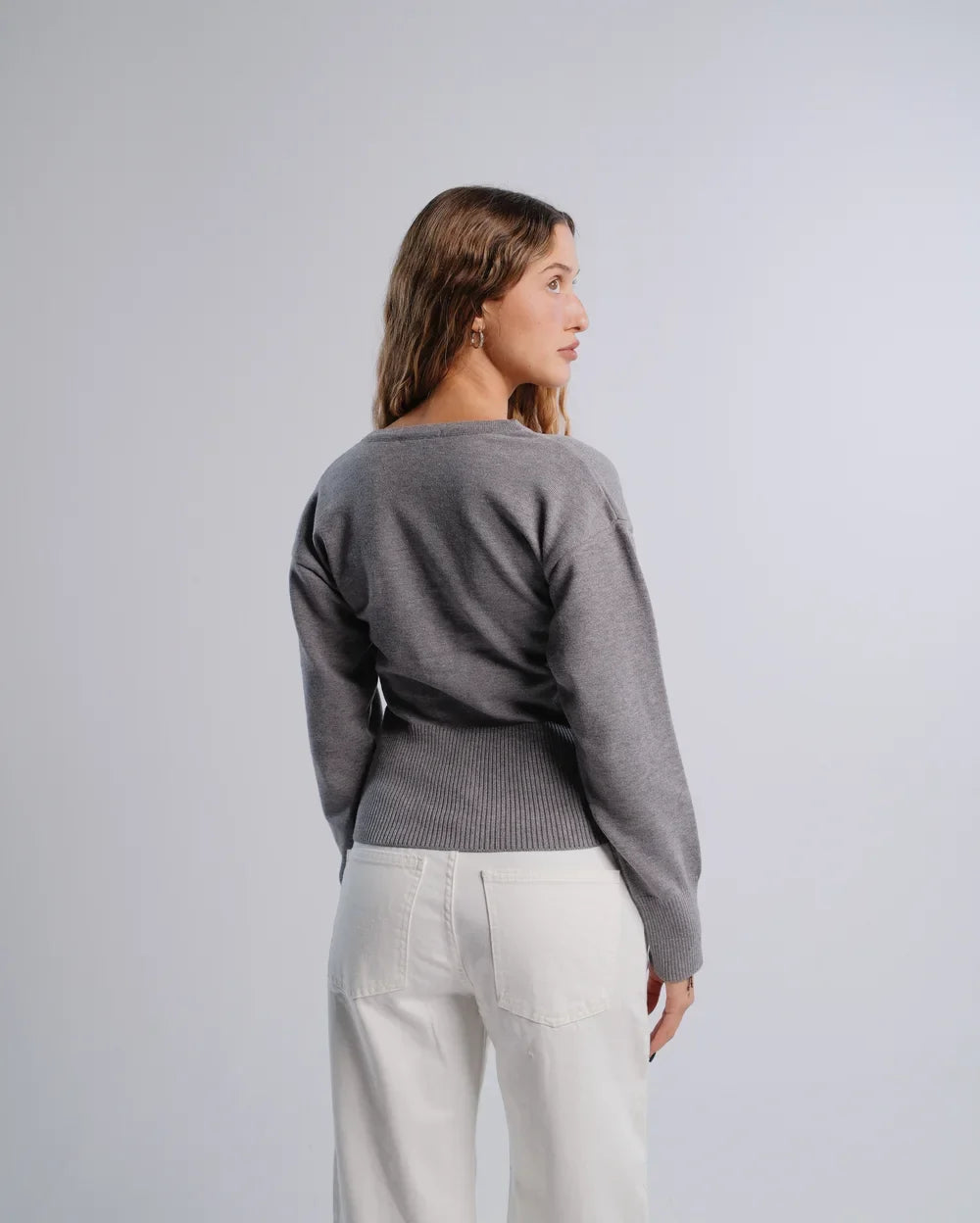 Fitted Cardigan in D-Gray — back view