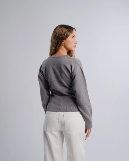 Fitted Cardigan in D-Gray — back view
