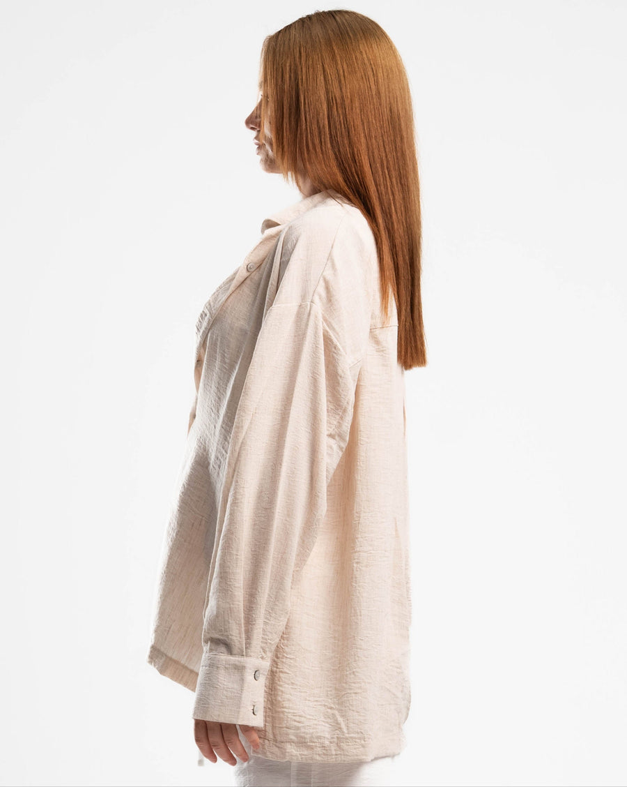 Beige  Long Sleeved Pure Linen