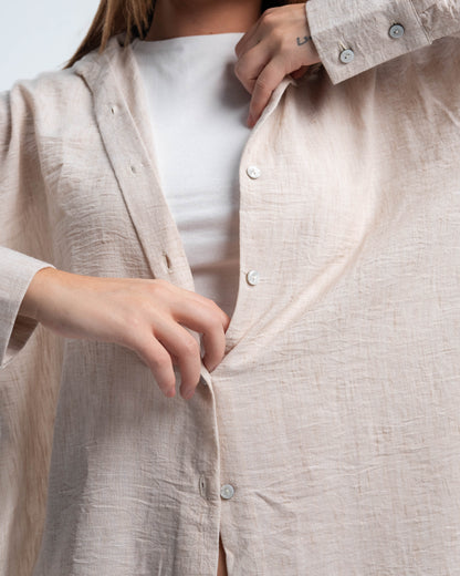 Beige  Long Sleeved Pure Linen