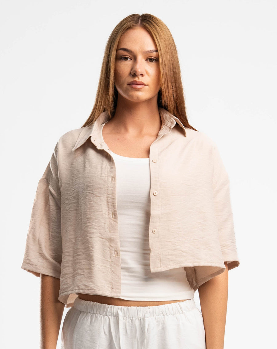 Beige Short Sleeved Linen Shirt