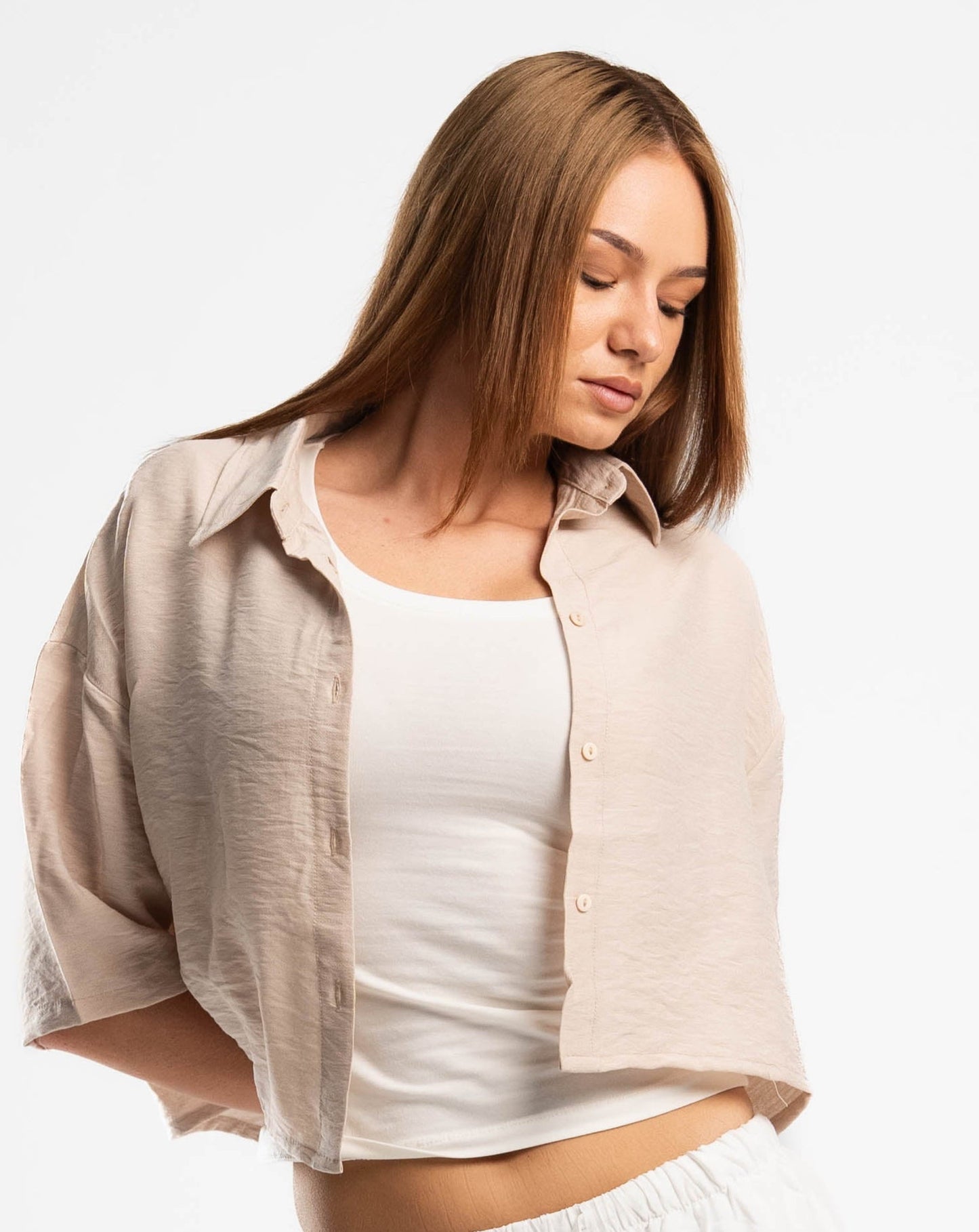 Beige Short Sleeved Linen Shirt