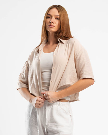 Beige Short Sleeved Linen Shirt