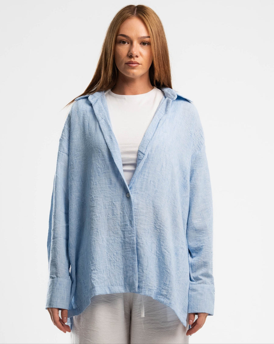 Baby Blue long sleeve Pure Linen Shirt