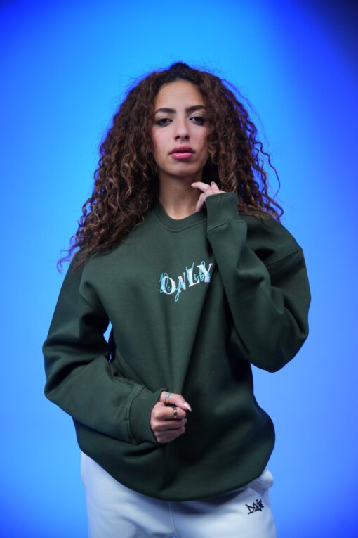 only embroidery oversized crewneck sweatshirt drak green - Image 6