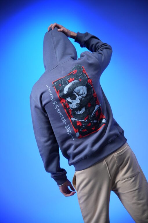 skull printed oversized hoodie metal-gray