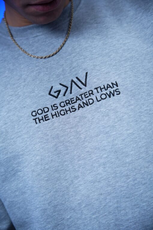 god is greater than the highs and lows embroidery oversized crewneck - Image 2