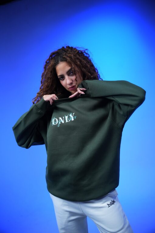 only embroidery oversized crewneck sweatshirt drak green - Image 5