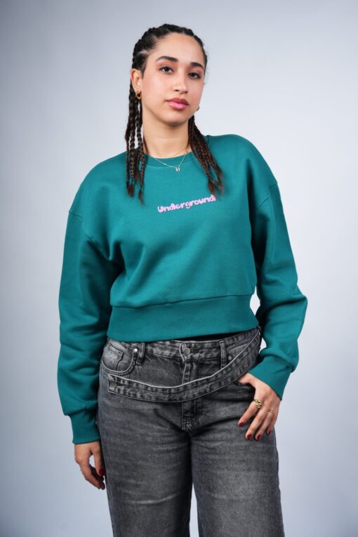 underground cropped crewneck printed teal green