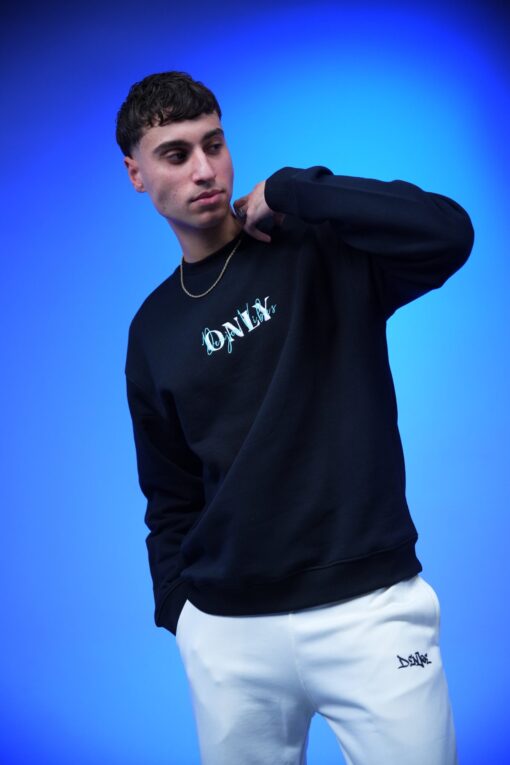 only embroidery oversized crewneck sweatshirt black